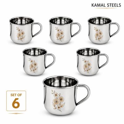 FLORAL TEA CUP (Set of 6) — wholesale stainless steel from Kamal Steels Mumbai