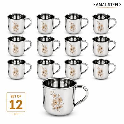 FLORAL TEA CUP (Set of 12) — wholesale stainless steel from Kamal Steels Mumbai